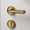 Haobao bedroom magnetic silent door lock, French interior golden light luxury bathroom solid wood door handle Specification image